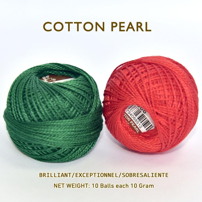 colored bird Double Mercerized Egyptian Long Staple Cotton Pearl Thread Ball 10 Grams Rainbow Color Embroidery Thread 10 Colors per Box for Crochet Hardanger Cross Stitch Hand Embroidery,red Green - Image 5